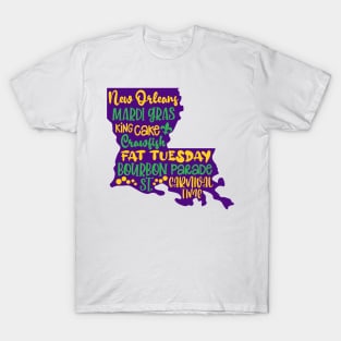 Mardi Gras, New Orleans, Louisiana Map, Funny Mardi Gras T-Shirt